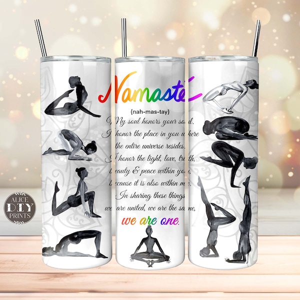 Namaste YOGA Poses 20oz Skinny Tumbler Wrap Zen Meditation Mindfulness Inspiration PNG Sublimation Designs Download (Plus 9 FREE Designs)