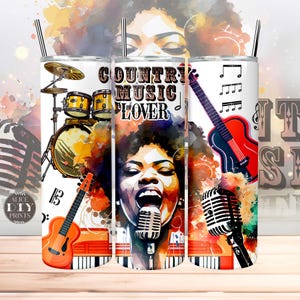 Country Music Lover 20oz Skinny Tumbler Wrap PNG Sublimation Designs Download, Music Straight and Tapered Print (Plus 9 FREE Designs)