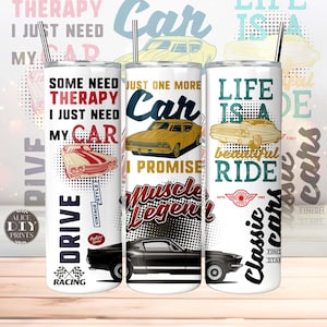 Classic Cars Legend 20oz Skinny Tumbler Wrap Carro antigo Retro Racing Mecânico automotivo PNG Sublimação Dirigindo Amante de carros (9 designs GRÁTIS)