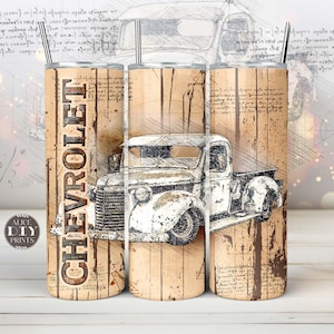Chevrolet Classic Car 20oz Skinny Tumbler Wrap Carro antigo Retro Racing Mecânico automotivo PNG Sublimação Rust Car Lover (9 designs GRÁTIS)