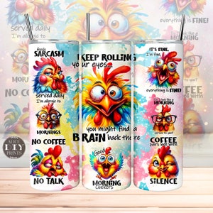 Sarcastic Funny Chickens 20oz Skinny Tumbler Wrap PNG Sublimation Designs Straight and Tapered Download (Plus 9 FREE Designs)