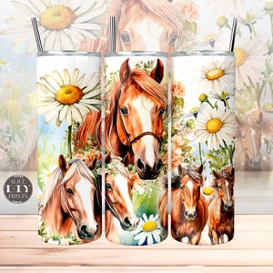 Couple Horse 20oz Animals Skinny Tumbler Wrap PNG Sublimation Designs, Straight and Tapered Horse Daisy Flower Download (9 FREE Designs)