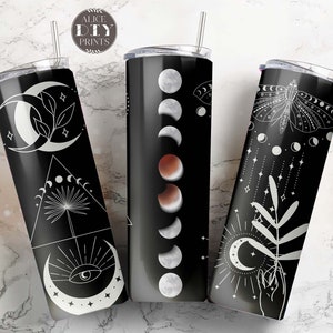 Celestial Boho Moon Phases Divine Grimoire 20oz Skinny Tumbler Wrap PNG Sublimation Designs Download (Plus 9 FREE Designs)