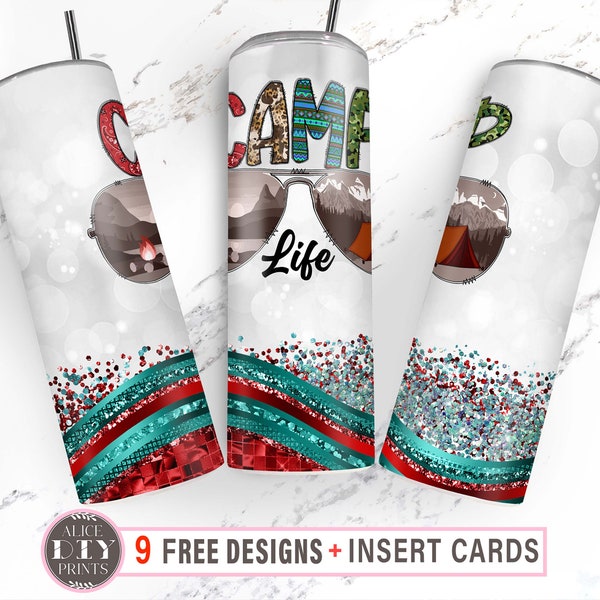 CAMP Life Glitter Teal Red Glam Tears 20oz Skinny Tumbler Wrap PNG Sublimation Designs Télécharger (Plus 9 designs GRATUITS)