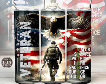 退役軍人の愛国的な軍隊、米国イーグル旗、20 オンス、軍事陸軍タンブラー、スキニー ラップ、父親、兵士、人生、PNG 昇華 (さらに 9 つの無料デザイン)