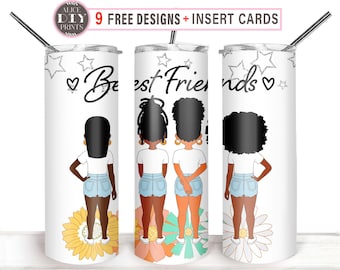 20oz Best Friends Glitter Skinny Tumbler Wrap, Bestie Friendship PNG Sublimation Designs Download (Plus 9 FREE Designs)