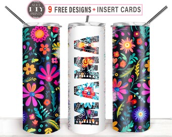 2 Designs Add Name & MAMA Mexican Floral Fiesta Blossom 20oz Skinny Tumbler PNG Sublimation Designs Download, Personalized (9 FREE Designs)