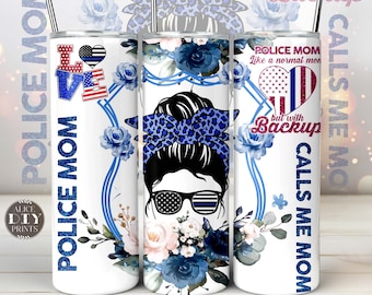 Police MOM Life 20oz American Blue Cop Rescue, Mother Tumbler Skinny Wrap PNG Sublimation Designs Download (Plus 9 FREE Designs)