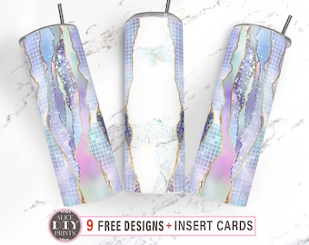 Add Your Own Text / Add Name Iridescent Glam Marble Glitter 20oz Skinny Tumbler Wrap PNG Sublimation Designs Download (Plus 9 FREE Designs)