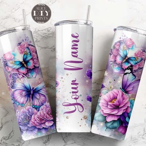 Add Name Butterfly Floral Personalized 20oz Skinny Tumbler Wrap Add Text PNG Sublimation Designs Download (Plus 9 FREE Designs)