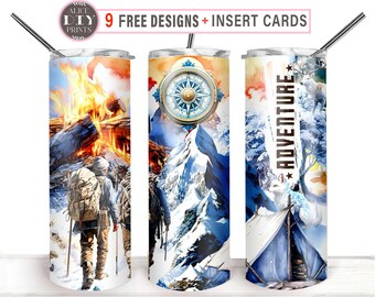 Winter Hiking Life 20oz Adventure Camping Skinny Tumbler Wrap PNG Camper Travel Outdoor Sublimation Designs Download (Plus 9 FREE Designs)