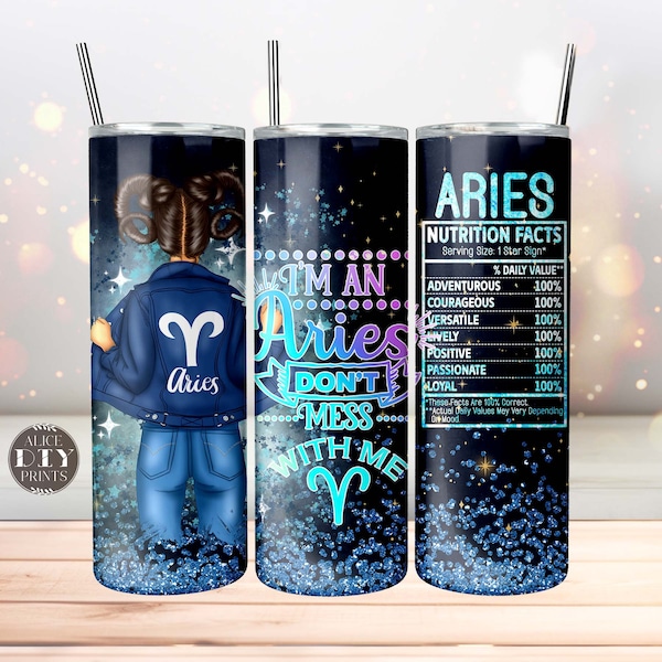 Aries Zodiac Sign Nutrition Facts Glitter 20oz Skinny Tumbler Wrap Horoscope PNG Sublimation Designs Download (Plus 9 FREE Designs)
