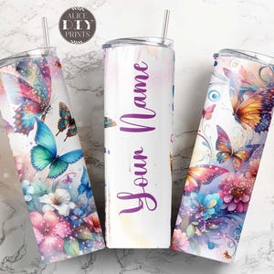 Add Name Vibrant Butterfly Flower Personalized 20oz Skinny Tumbler Wrap Add Text PNG Sublimation Designs Download (Plus 9 FREE Designs)