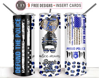 Police MOM Defund Life 20oz amerikansk flagga blå polisräddning, mamma tumbler smal wrap PNG sublimeringsdesigner nedladdning (plus 9 GRATIS designer)