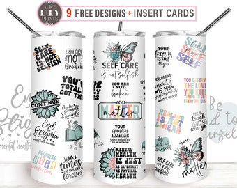 Mental Health Quotes Positive Affirmative Growth Mindset 20oz Skinny Tumbler Wrap Inspiration PNG Sublimation Design (Plus 9 FREE Designs)