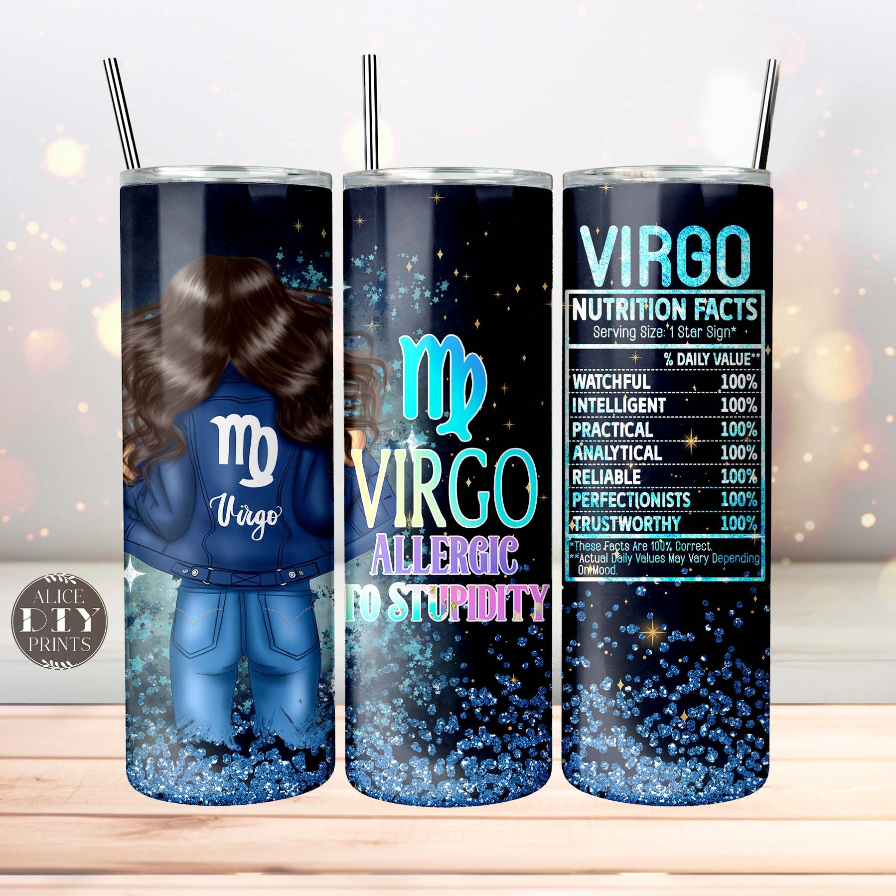 Virgo Zodiac Sign Nutrition Facts Glitter 20oz Skinny Tumbler Wrap