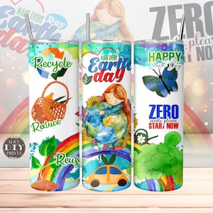 Envoltorio para vaso delgado de 20 oz con el Día de la Tierra que reduce la contaminación, recicla el medio ambiente, ecología verde, diseños de sublimación PNG (más 9 diseños GRATIS)