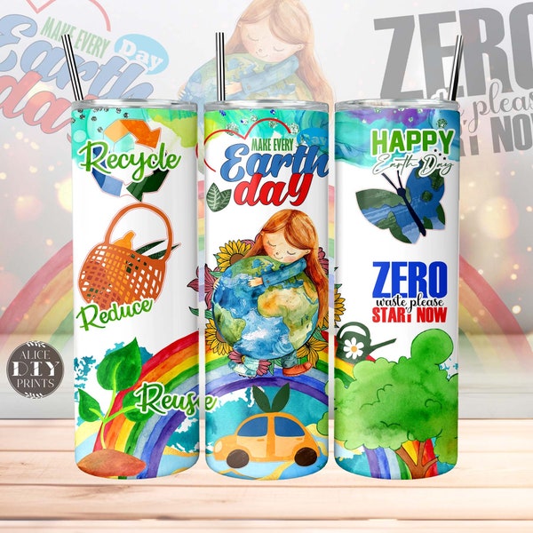 Earth Day 20oz Skinny Tumbler Wrap Reduce Pollution Recycle Environment Green Ecology PNG Sublimation Designs (Plus 9 FREE Designs)