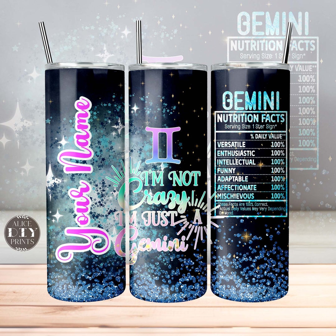 Add Your Name Gemini Zodiac Sign Nutrition Facts Glitter 20oz