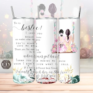 To My BESTIE Friend Floral Quote 20oz Skinny Tumbler Wrap Friendship Best Friend PNG Sublimation Designs Download (Plus 9 FREE Designs)