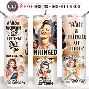 Lustige sarkastische Retro Pin Up Girls völlig aus den Fugen 20 Unzen Skinny Tumbler Wrap Frauen PNG Sublimation Designs Download (plus 9 FREE Designs)