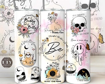Inspiration Mental Health Affirmative Growth Mindset Boho 20oz Skinny Tumbler Wrap Positive PNG Sublimation Designs (Plus 9 FREE Designs)