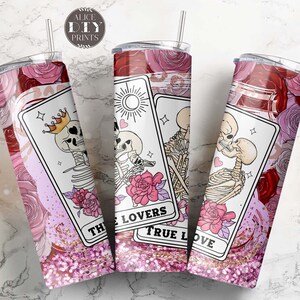 Carta de tarô The Lovers True Love Skeleton Glitter Roses20oz Skinny Tumbler Wrap Mystic PNG Sublimation Designs (mais 9 designs GRATUITOS)