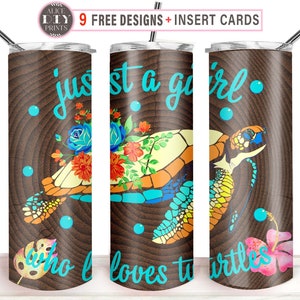 Hawaiian SEA Turtle Flowers Tiki Faux Wood Luau 20oz Skinny Tumbler Wrap PNG Sublimation Designs Download (Plus 9 FREE Designs)