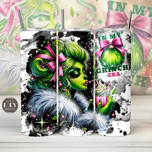 In my Grinch Era 20 Unzen Fantasy Weihnachten Urlaub Skinny Tumble Wrap PNG Sublimation Designs Download (plus 9 KOSTENLOSE Designs)