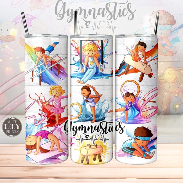 Gymnastics KIDS Life 20oz Tumbler Sport Game, Gymnast Skinny Tumbler Wrap PNG Sublimation Designs Download (Plus 9 FREE Designs)