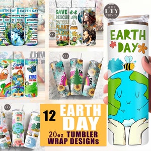 Paquete Día de la Tierra 20oz Skinny Tumbler Wrap Reducir la contaminación Reciclar Medio ambiente Ecología verde Diseños de sublimación PNG (más 9 diseños GRATIS)