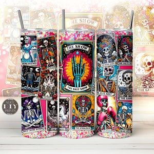 Lustige Skelett Tarot Karte Glitter 20 Unzen Skinny Tumbler Wrap Witchy Vibes Mystic Tumbler PNG Sublimation Design Download (plus 9 GRATIS Designs)