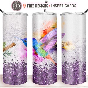 Flying Hummingbird Silver Plum Confetti Glitter 20oz Skinny Tumbler Wrap PNG Sublimation Designs Download (Plus 9 FREE Designs)