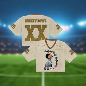 Chris Brown Breezy Bowl XX Crop Top Football Jersey, Full Mesh Gold Glitter Text Shirt Custom Name Number Concert Outfit Fan Gift