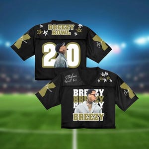 Chris Brown Crop Top Football Jersey, Breezy Bowl Stadium World Tour Mesh Shirt, Women’s Concert Outfit, Hip Hop Rave Festival Top, Fan Gift