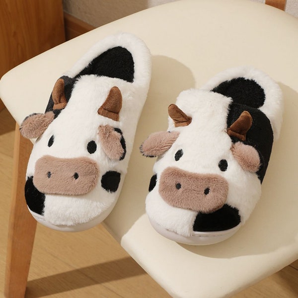 Cow Cotton Slippers Cartoon Animal Slippers Warm Cozy House Slippers