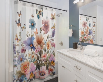 Flowers and Butterflies 2 Shower Curtains