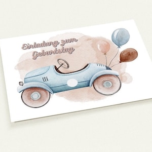 Invitación Bobbycar (azul) - Juego de 10 postales (sobres premium de 2 caras)