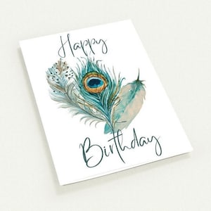 Wenskaart Happy Birthday Feather - Set van 10 wenskaarten (premium enveloppen)