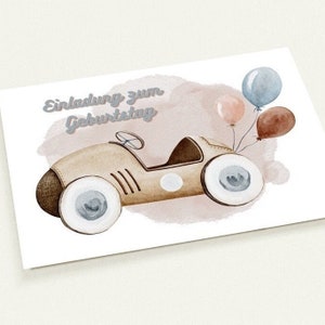 Invitación Bobbycar (beige) - Juego de 10 postales (sobres premium de 2 caras)