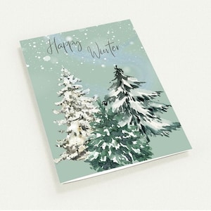 Biglietto d'auguri Happy Winter (verde) - Set di 10 biglietti d'auguri (buste premium)