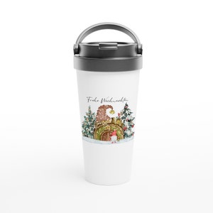 Taza Termo Wichtel 440ml - Taza de viaje de acero inoxidable blanca de 15oz