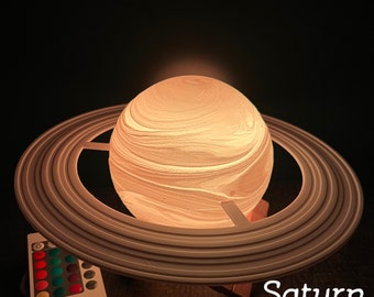 3D Druck Tischlampe Planeten LED mit Fernbedienung und Touch auf Holzsständer PLA nachhaltiger Kunststoff Erde Sonne Mars Mond Merkur