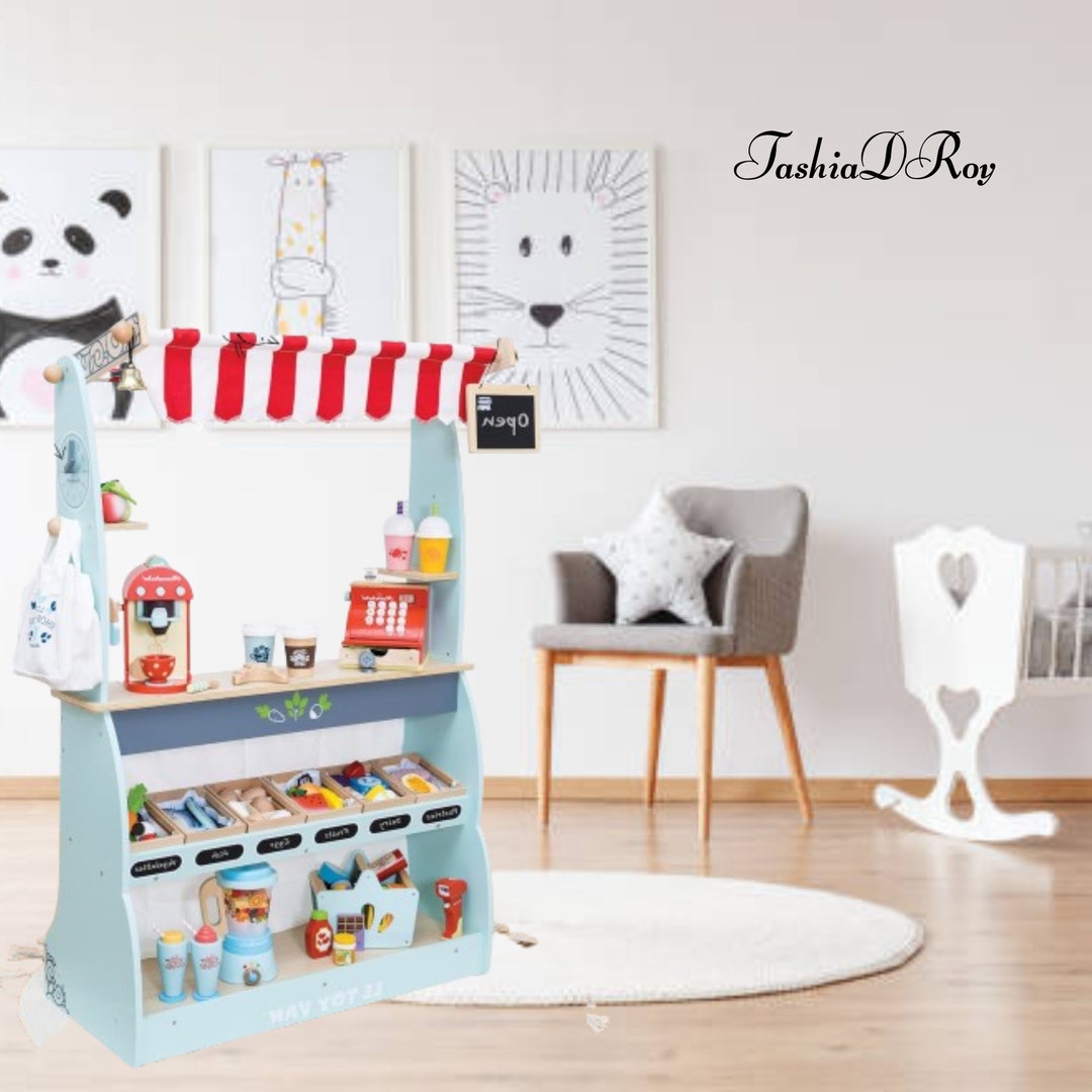 Educational Role Play Kids Toy Set Pretend Wooden Grocery Store and Cafe Stand Etsy