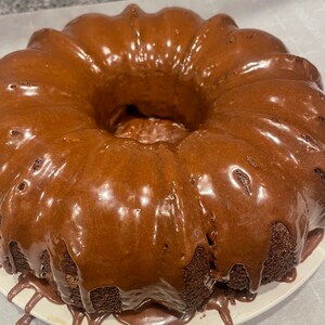 4 inch chocolate decadent brownie with a chocolate drizzle