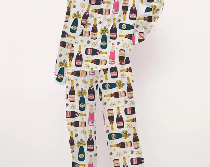 Champagne Wine Bottle Pajama Set, Christmas Wine Pajamas, Pajama Set