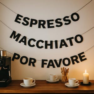 Espresso Macchiato Por Favore – Banner Letras Negras