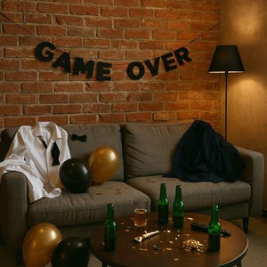Fin del juego – Banner de letras negras