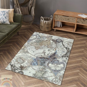 Tapis de carte, Tapis Mappe Monde, tapis de carte vintage, Tapis de zone, Tapis de décoration intérieure, Cadeau maison