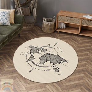 Alfombra de brújula del mapa mundial, alfombra minimalista de brújula y mapa del mundo, alfombra de área de brújula, alfombra de decoración del hogar, alfombra de sala de estar